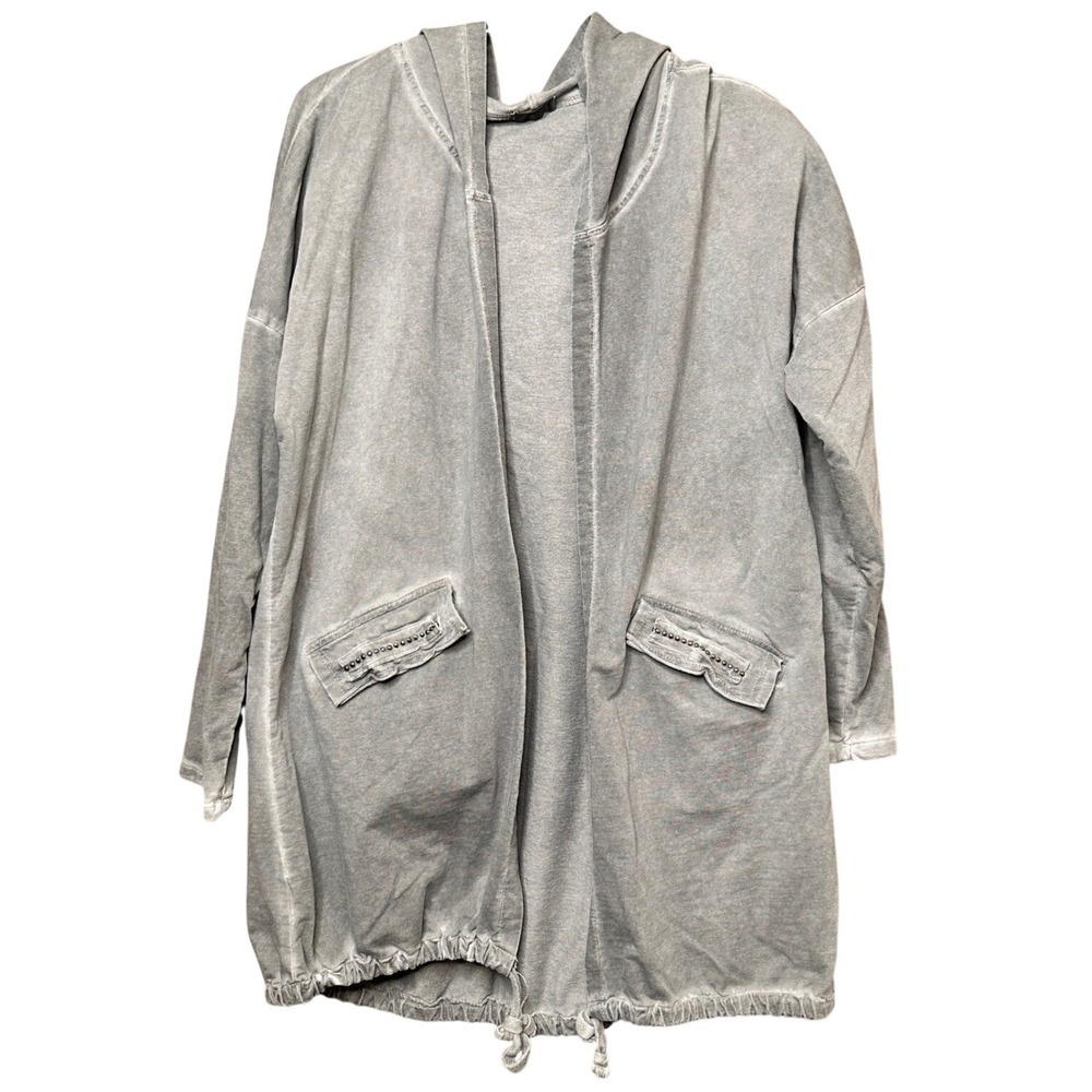 Suzy London Grey Acid Wash Hooded Open Front Cardigan Jacket Studded Pockets M/L